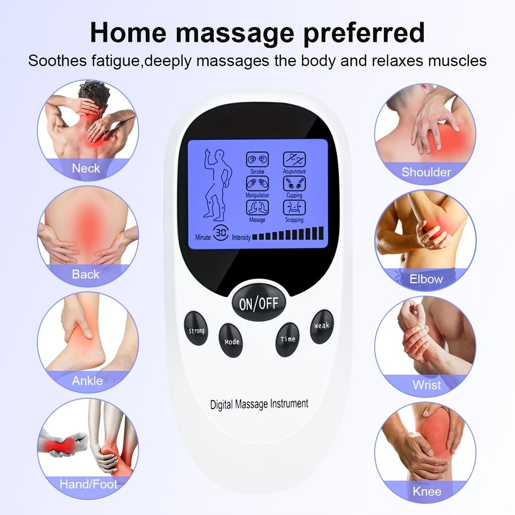 TENS + EMS Dual Channel Muscle Relief Pulse Massager with 8 Electrodes for Shoulder, Shoulder and Back Pain, Knee Muscle Relief