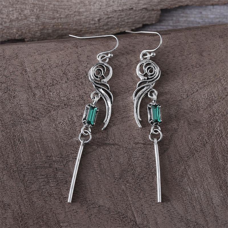 Geometrischer Farbverlauf Blau-Grün Zirkon Hohl Metall Retro Stil Ohrringe für Frauen