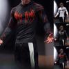 Mens Printed Long Sleeve Tight Fitness Sports Casual Round Neck T Shirt