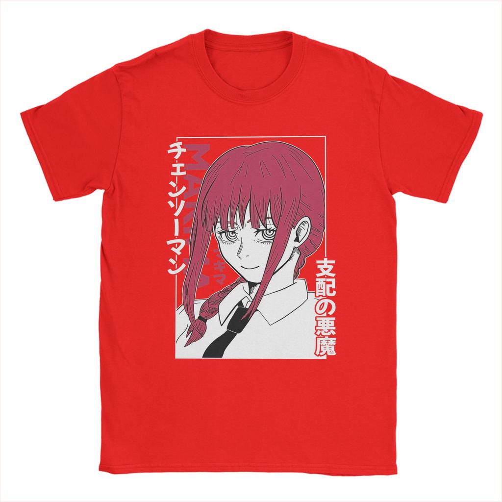 Makima Japanischer Anime Chainsaw Man T-Shirt Sommer Baumwoll-T-Shirts Herren Harajuku Muster T-Shirt Kurzarm Streetwear Kleidung
