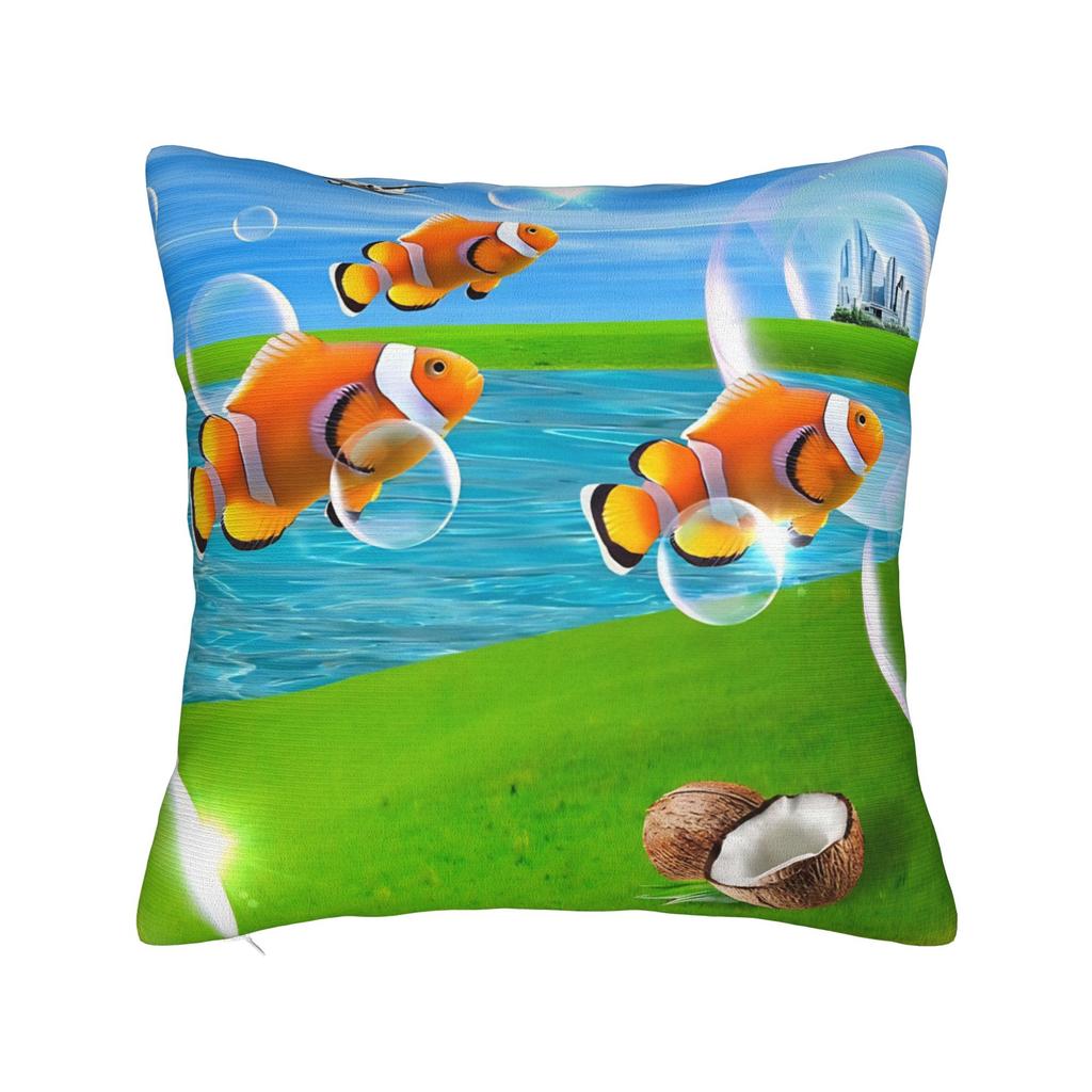 Frutiger Aero Aesthetic Square Pillow Case Tech Great Wave of Kanagawa Fishes Cushion Cover Customized Pillowcover Home 40*40cm