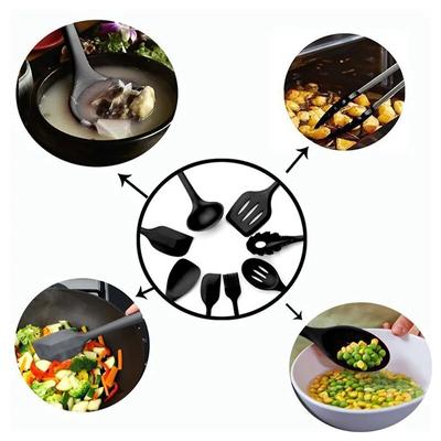 10 Pcs Non-stick Silicone Utensils Set Turner Tongs Spatula Soup Spoon Shovel Oil Brush Cooking Tools Set Kitchen Gadgets Items