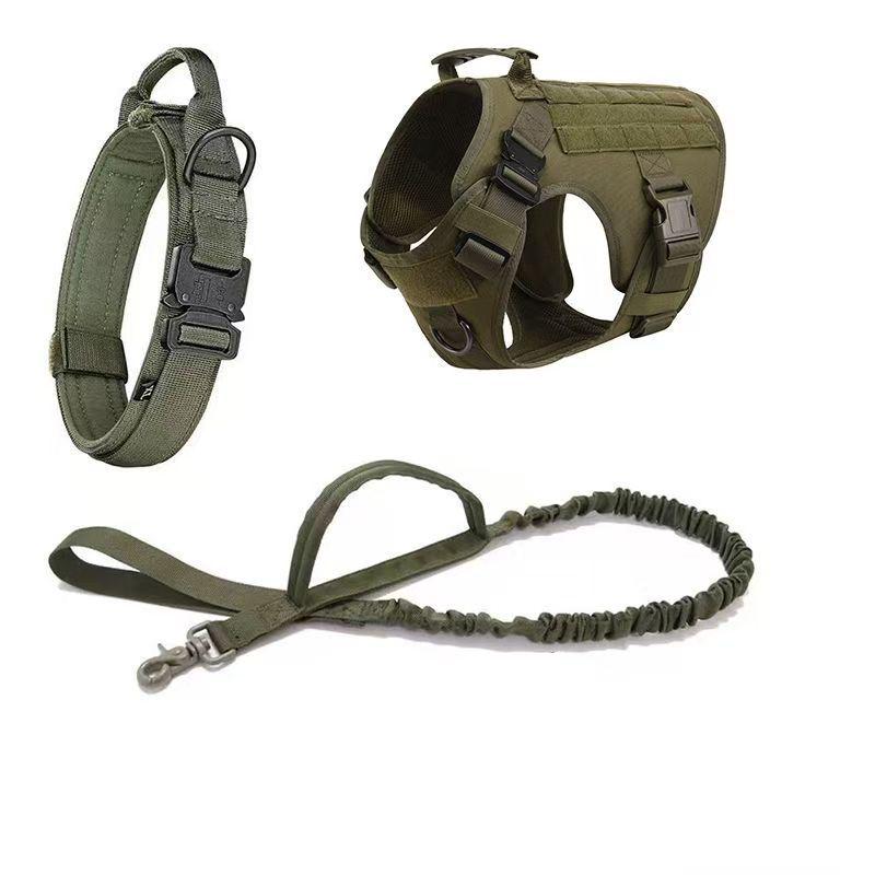 Nylon Tactical Bungee Dog Leash & Harness Set - Large Size Vest & Collar for Pets