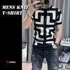 Short Sleeve Knit Summer Slim Geometric Thick Knit Korean Street Cool and Crew Plus Sizes Adults In Their 30s and Tight Slim Stretch Stylish X-cross