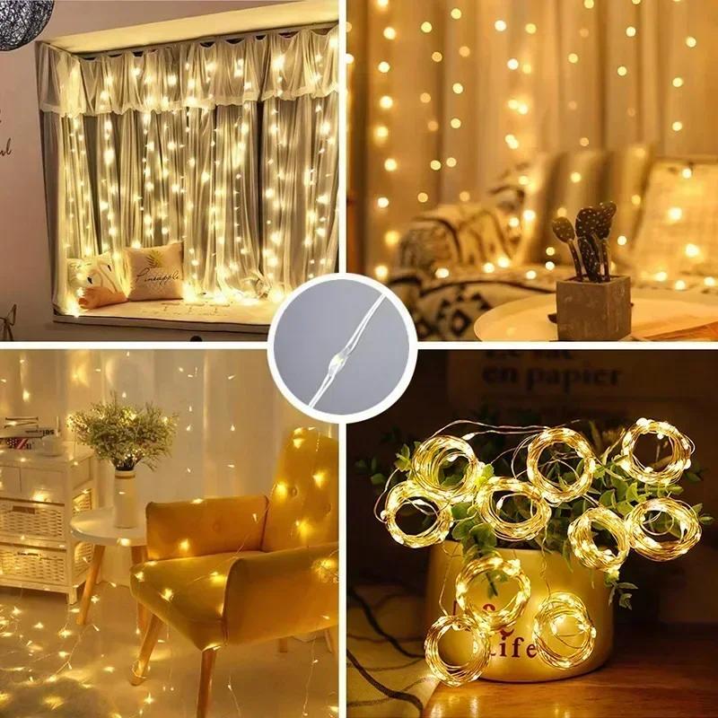 3M 6M Christmas Lights Curtains for Windows Led Fairy Year Light Room String Battery Powered Garland Waterfalls Decorations