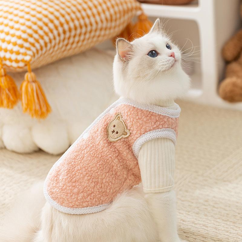 Korean Version of Autumn and Winter Cat Cute Bear Teddy Vest Vest Vest Set Medium and Small Dog Dog Pet Clothes
