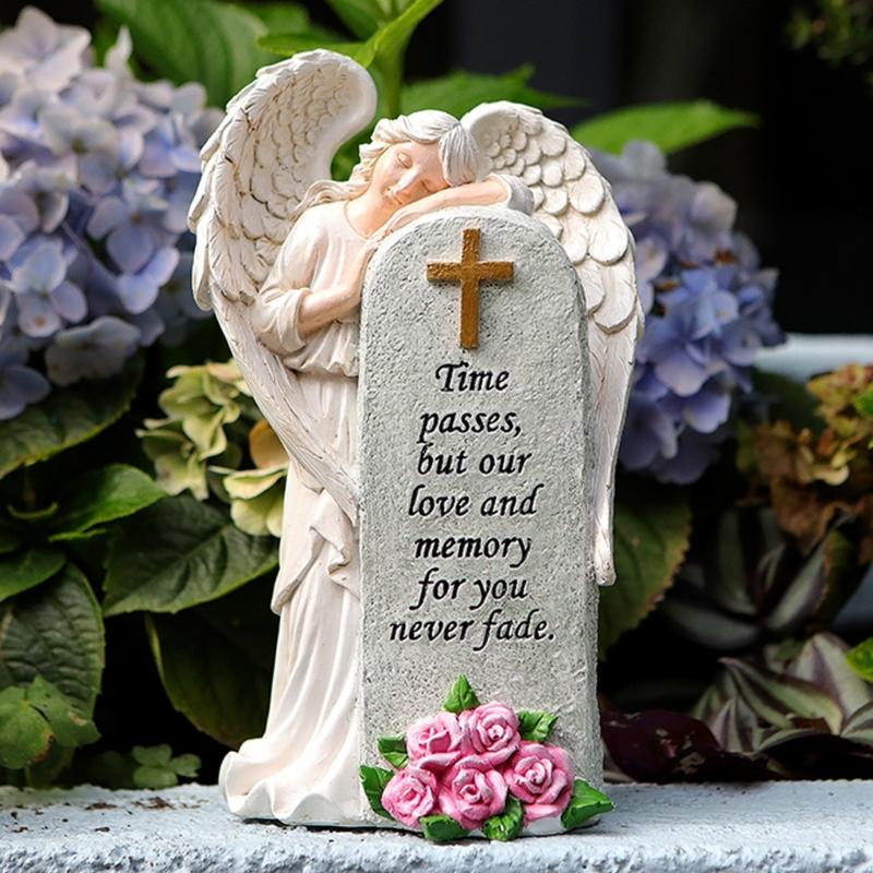Handcrafted Religious Link Monument Cemetery Ornament Detailed Angel Figure Underweight Resin Sculpture For Gardens