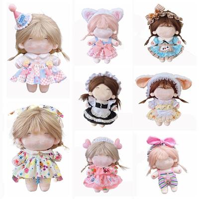 Mehrfarbiges Miniatur-Kleideranzug Lolita Dienstmädchen Kleidung Puppen Kopfbedeckung Kleiderset Baumwolle Stoffpuppe