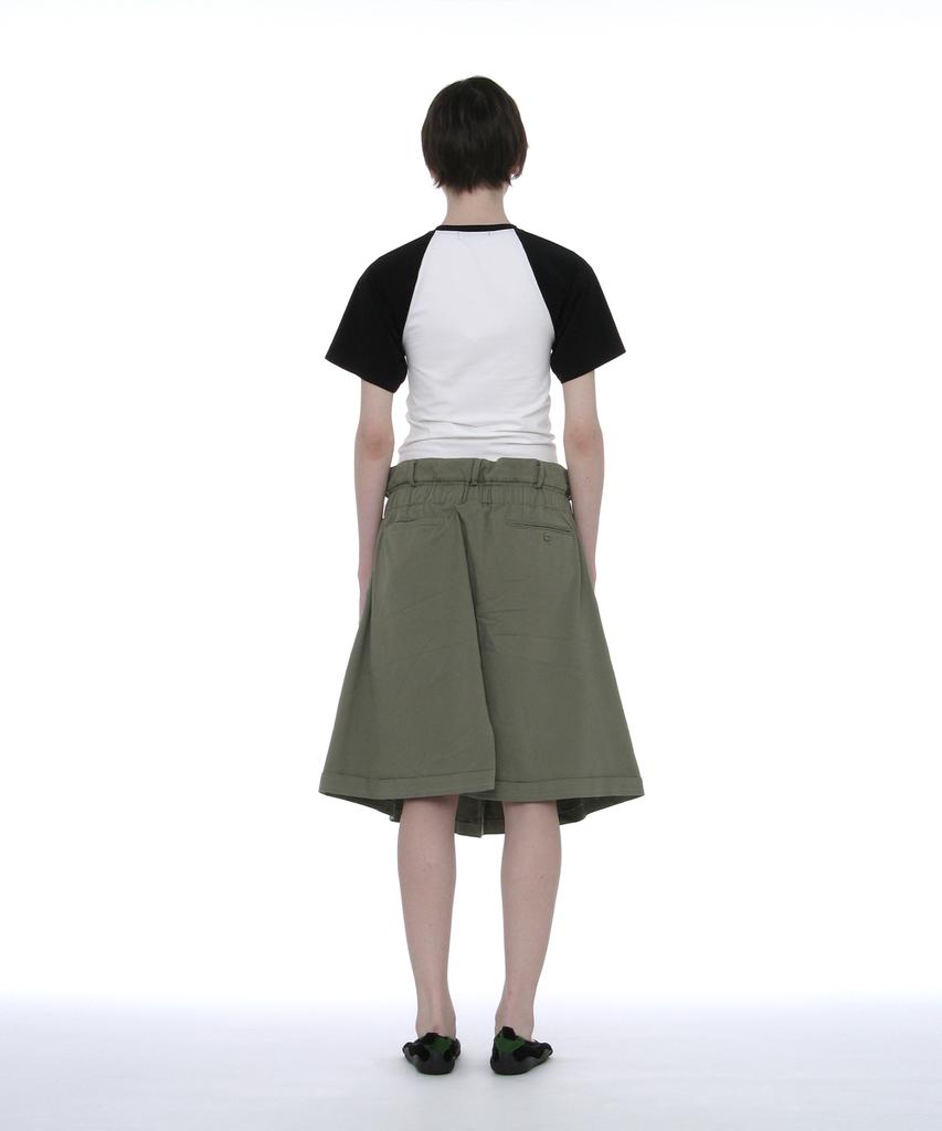 PARTIMENTO WOMEN Foldover Waist Midi Skirt_Khaki Green