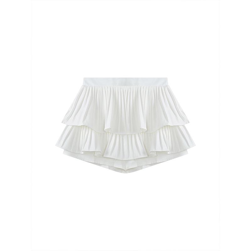 Women's Vintage Pleated Double Layer Mini Skirt - White, Slimming, Sweet, Fluffy Summer Skirt