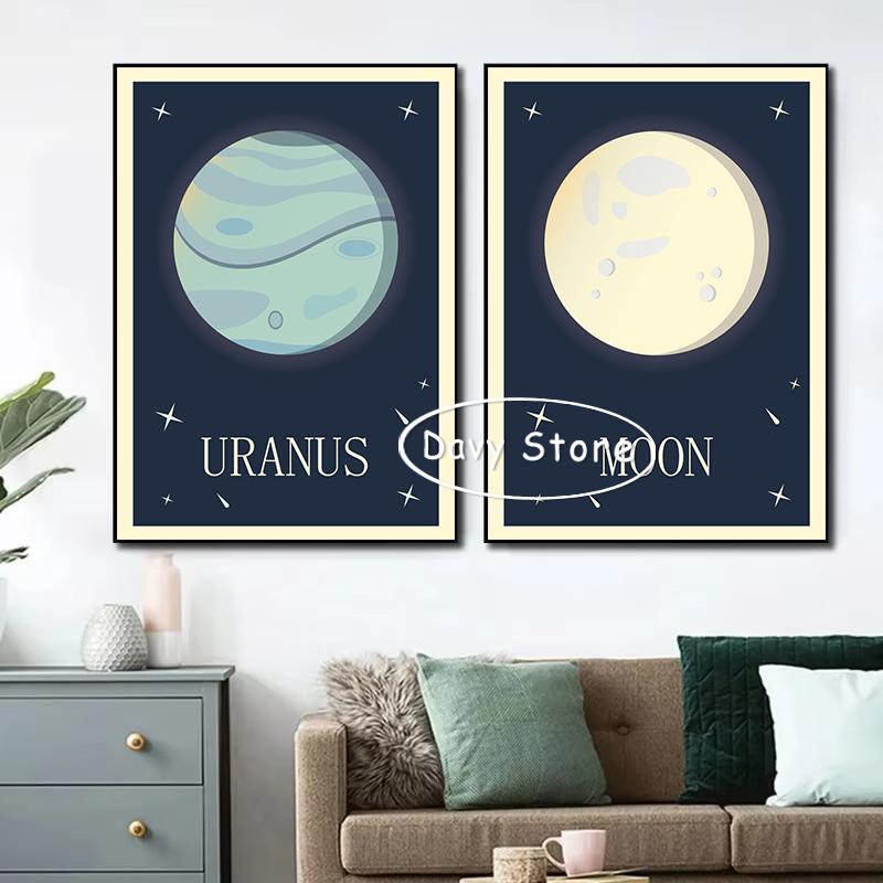 Retro Układ Słoneczny Planety Wenus Mars Uran Plakat Druk Malarstwo na Płótnie Astronomia Sztuka Ścienna Obraz do Salonu Dekoracja Domu
