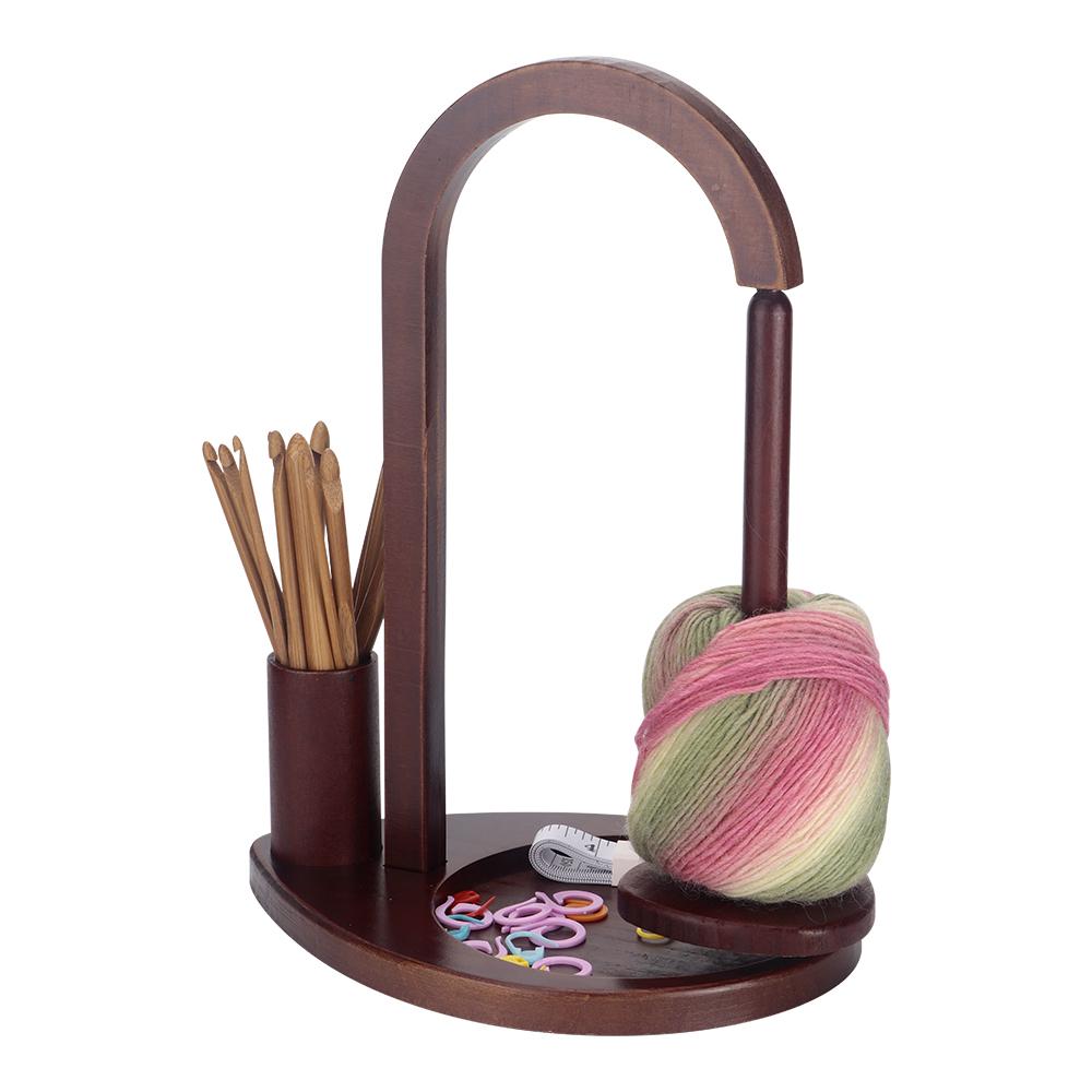 1pc Wooden Yarn Ball Holder with Storage Stand, Handcraft Wood Rack Organizer for Storing DIY Knitting Crochet Yarn and Supplies