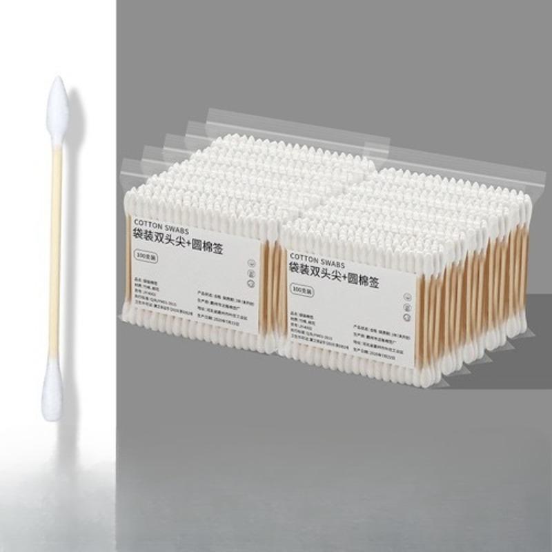 Double-ended cotton swabs for cleaning ears, removing ear makeup, disposable hygiene cotton swabs with small and pointed tips.