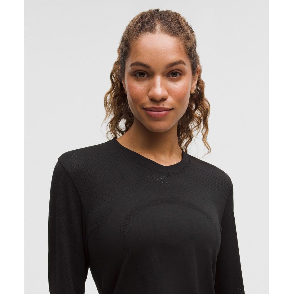Lululemon Swiftly Open Hole V Neck Long sleeVe Shirt Black