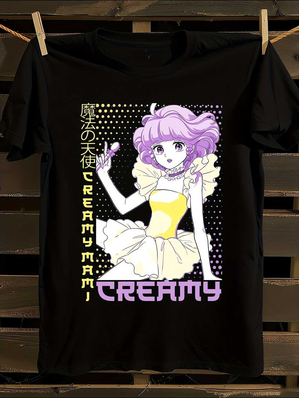 Unisex Black Japanese Anime Creamy Mami Graphic T-Shirt XXL