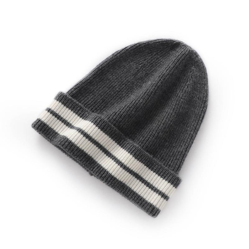 Soft Cashmere Autumn and Winter New Style Unisex Striped Casual Ear Protection Pile Hat Fashionable Knitted Hat