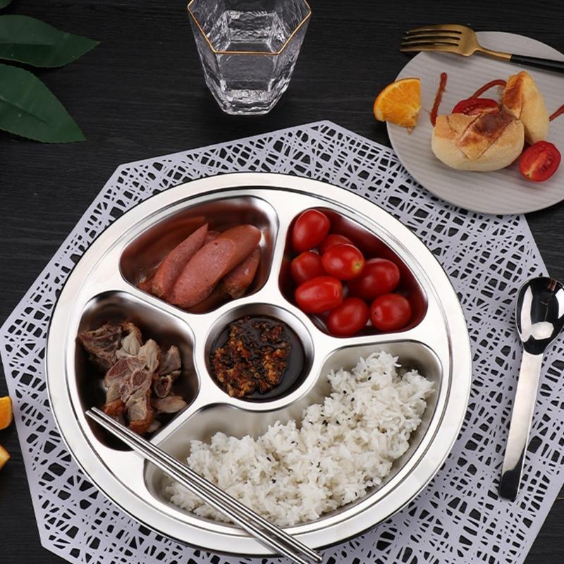 Stainless Steel Multi Compartment Round Plate 28cm For Meal Preparation Outdoor Picnics Office Lunch Microwave Safe Dish