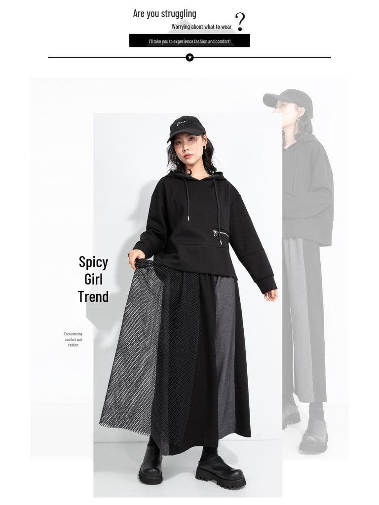 2025 Autumn/Winter Niche Fashion Elastic Waist Patchwork Wide-Leg Culottes Plus Size