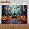 Mocsicka Halloween Photo Backgrounds Shooting Props Terror Forest Tree Tent Bat Jack-O-Lanterns Party Decor Photography Backdrop