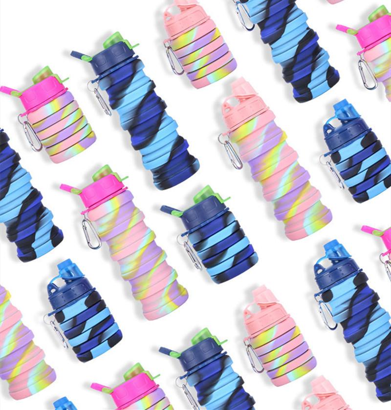 500ML Lightweight Retractable Silicone Bottle Folding Water Bottle Outdoor Use Travel Drinking Cup With Carabiner Collapsible Cup