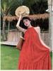 2025 Summer Retro Red Halter Dress: Elegant Long Dress for Travel Photography