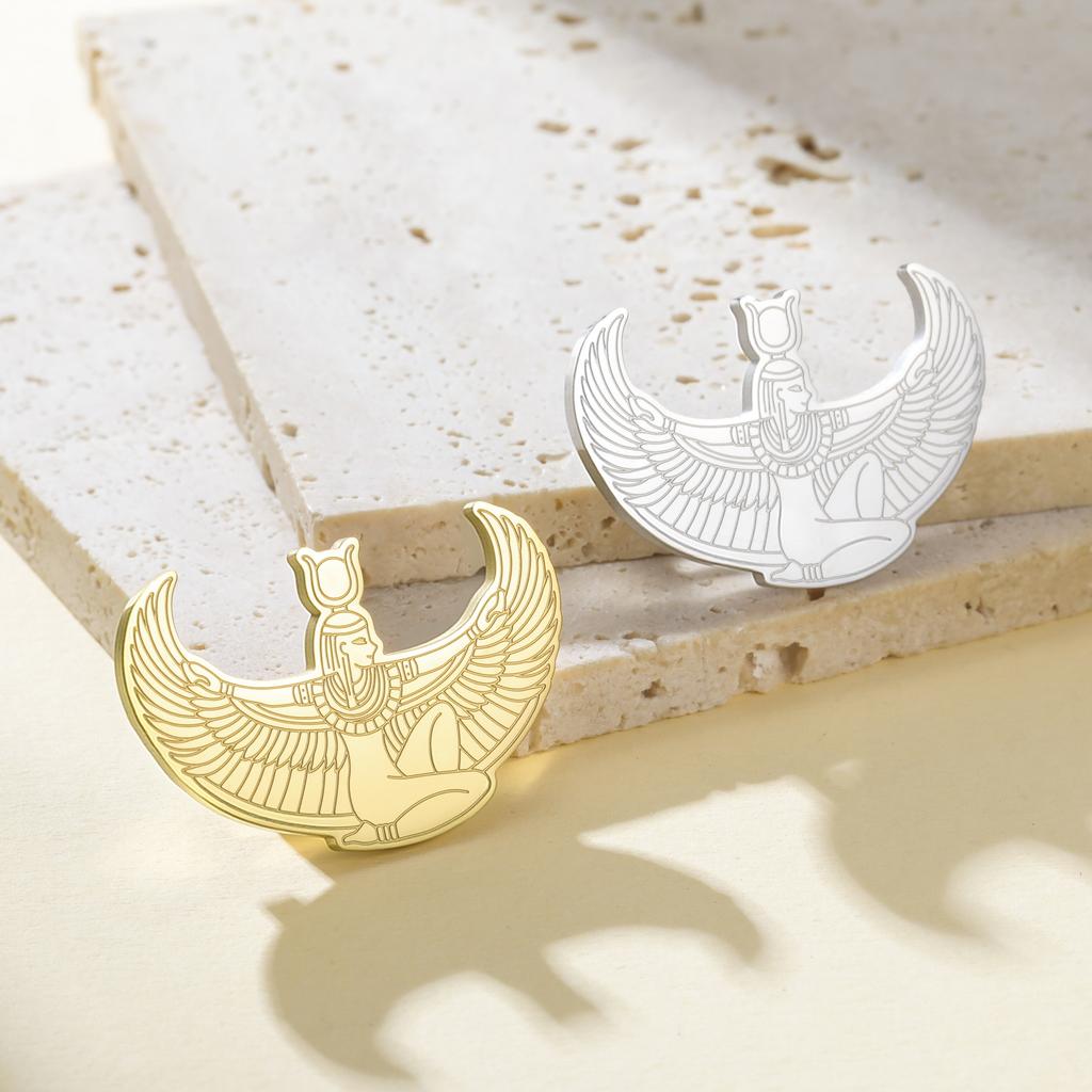 Jeshayuan Antike Ägyptische Göttin Isis Brosche für Damen Edelstahl Die Flügel der Göttin Isis Anstecknadel Schmuck Geschenk