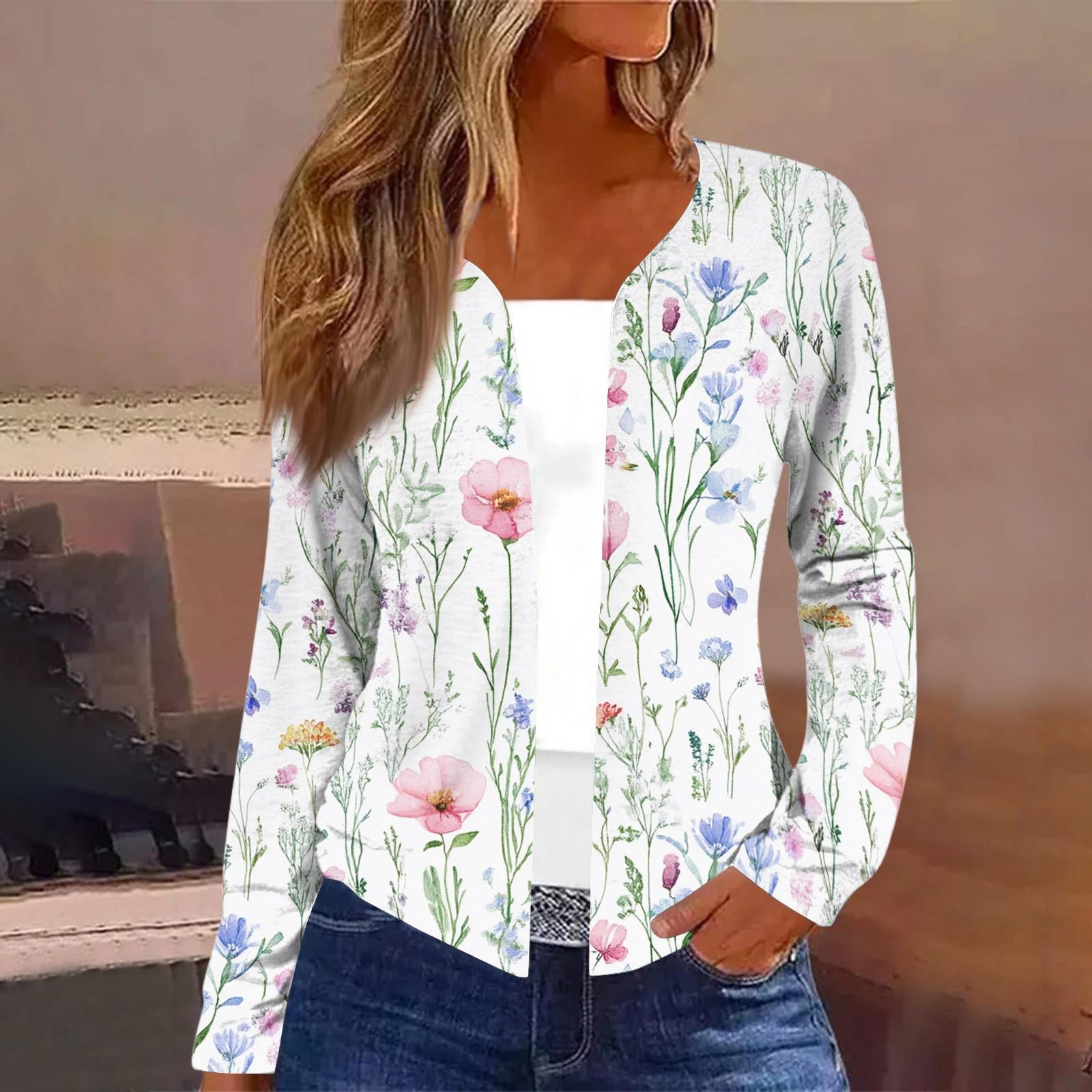 Women s Long Sleeve Open Front Cardigan Floral Print Lightweight Loose Fit Casual Outerwear Sweater S