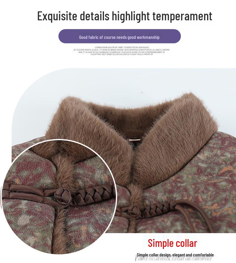 Plus Size Padded Cotton Coat for Middle-Aged Women - Winter Tang Suit Style