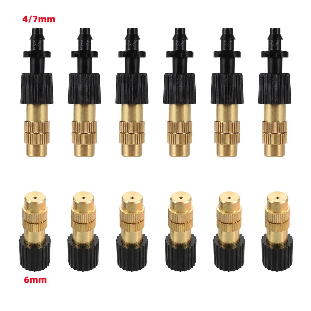 5/50Pcs 6mm Brass Mist Nozzle Kits 4/7mm 8/11mm Hose Garden Lawn Micro Irrigation Atomaiztion Cooling Dust Removal Sprayer Heads