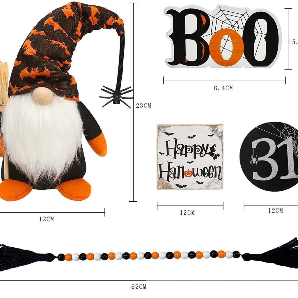 Halloween Tiered Tray Decor - Cute Ghost Signs, Black & Orange Home Decor, Creative Holiday Shelf Display