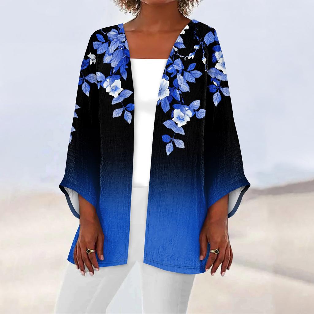 Women's Casual Fashion Retro Printed Lightweight Medium Length Jacket Cardigan