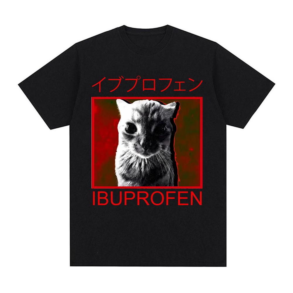 

Lbuprofen Cat Japanese Text Retro Funny Meme T Shirts for Men Women Gothic Vintage T-shirts Casual Cotton Oversized T-shirt T... S разноцветный