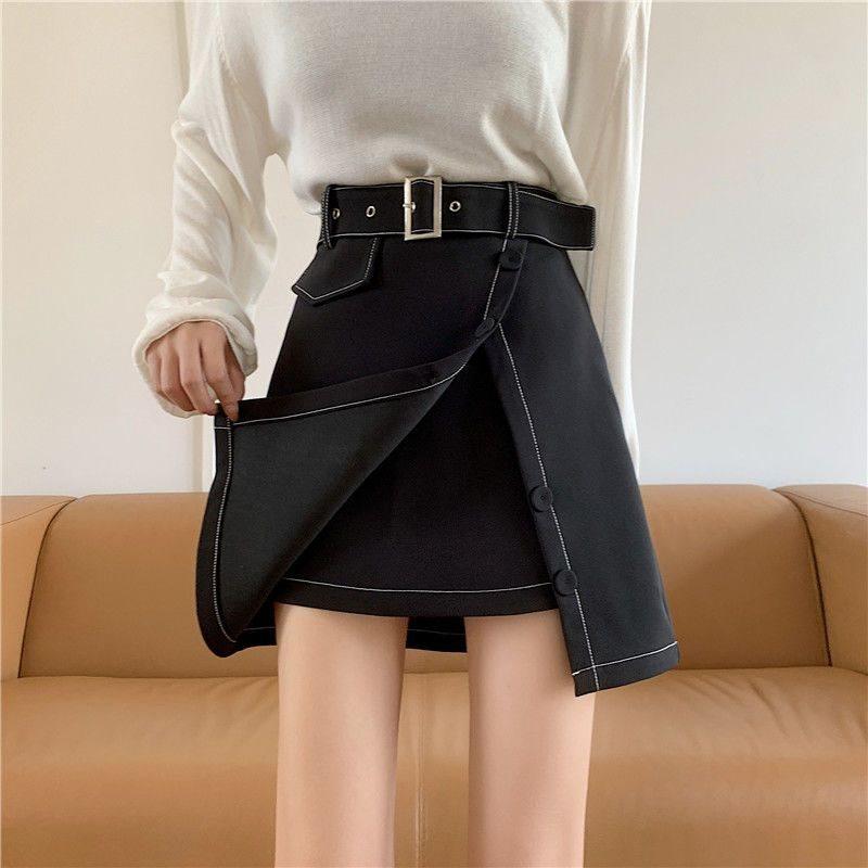 Elegant High Waist Slimming Short Skirt With Decorative Stitching For Women Spring Fashion