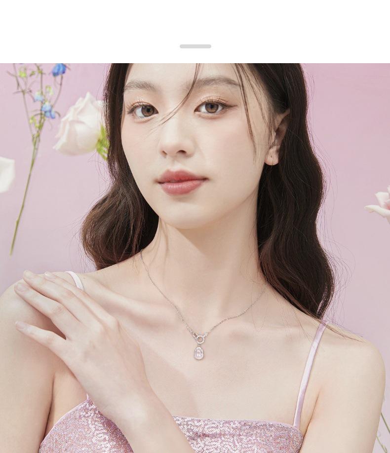 S925 Sterling Silver Interlocking Rings with Natural White Agate and Diamond Gourd Necklace – Elegant Clavicle Chain