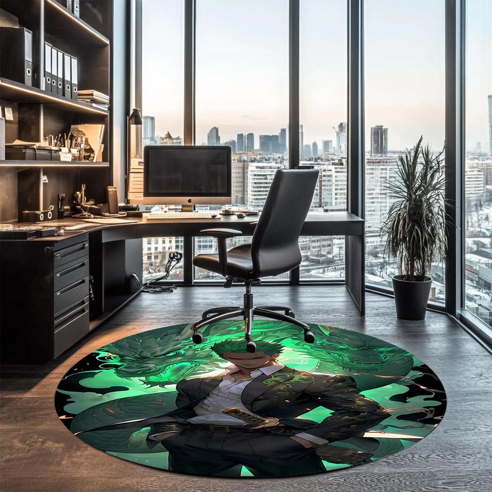 Roronoa Zoro Printed Round Rug Carpet Chair Rug Area Rug Entryway Doormats,for Office Chair Living Room Bedroom Kitchen Room.
