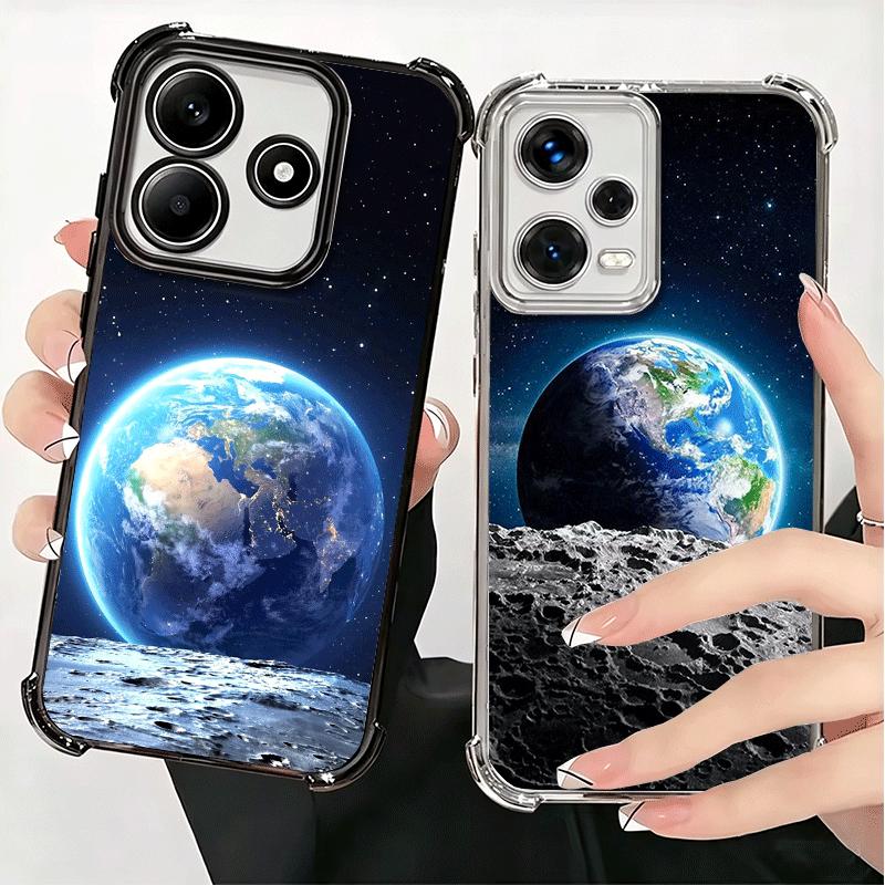 Earth Stars Space Universe Plating Phone Case For Xiaomi Redmi Note 14 15 Pro Plus 13 12 11 11S 11T 10 9S 9 5G Anti-Fall Airabag