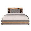 140 × 200 Cm Upholstered Bed with Storage, Velvet Bed with Multifunctional Headboard, LED Lighting, 2 USB & Type-C Port, Hydraulic, Dark Gray