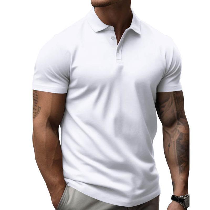 Temu summer new men's short-sleeved lapel neck T-shirt men's loose large size solid color polo shirt