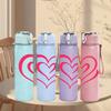 1PC Double Outline Pink Heart 750ml Color Plastic Sports Water Bottle Leakproof Flip Straw Lid Suitable for Sports Office Home Use