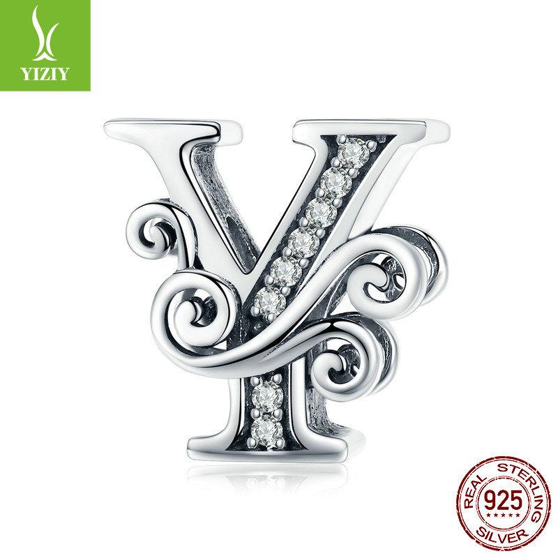 26 Letter Diy Bracelet Beaded Accessory, Zircon Sterling Silver Beads Loose Beads Bsc030