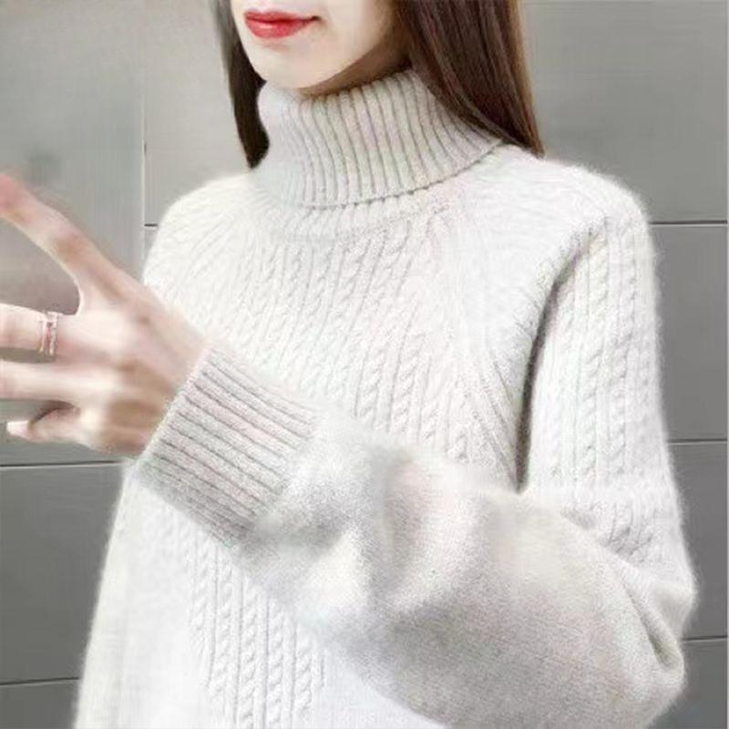 Maglione Colorato in Lana di Pecora da Donna Pullover a Collo Alto in Lana Pura Autunno e Inverno Spesso Caldo Largo Base in Cashmere