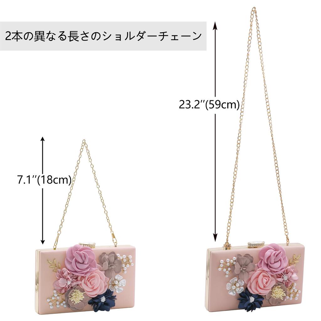 [Milisente] Pearl Party Bag, Clutch Bag, Women's Evening Bag, Shoulder Bag, 5D Floral Design (Black)