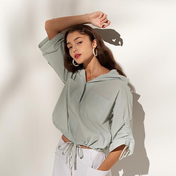 Pin Black Hood Crop Nylon Shirts Mint Mint/Free