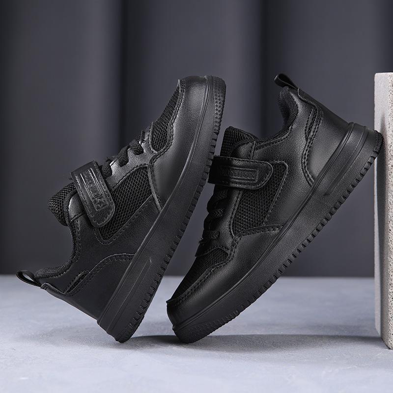 Children's white sneakers, plain-colored athletic shoes, black mesh breathable sneakers for boys, school shoes, elementary school sneakers, and