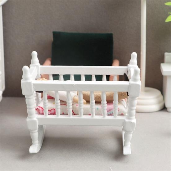 0.05 Doll House Baby Bed Anti-crack Handrail Small And Three-dimensional Hollow Out Nursery Room Beds Decorative Ornament Oblong High Fidelity