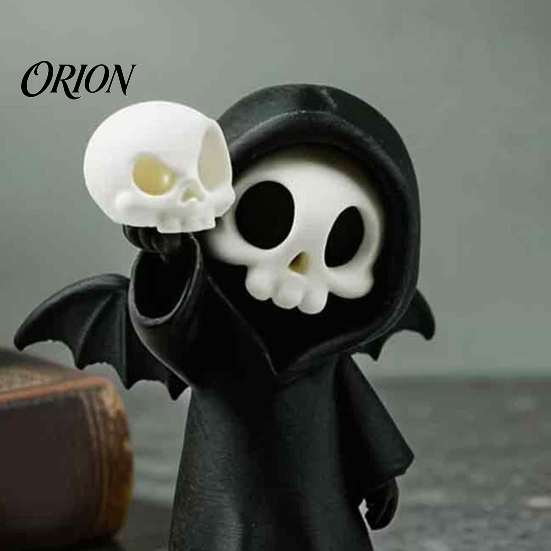 Durable Resin Crafts 3D Printed Grim Reaper Skull Ornament, with Bat Wings Decor, Unique Figure Displays Cute Gothic Desk Figurine, for Halloween Home