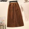 DIMANAF 2025 Plus Size Women Skirts Female Autumn Elastic Basic Corduroy High Slit Oversize Fashion Japanese Dress