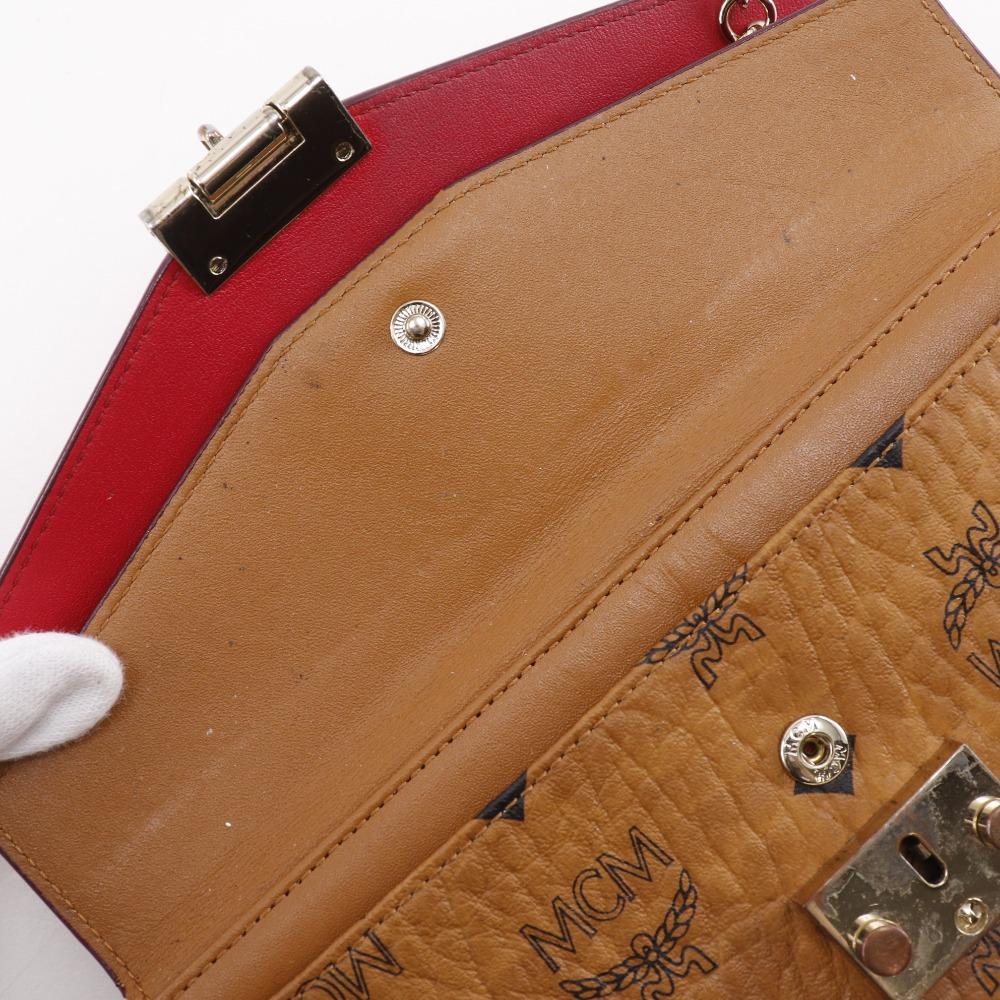 MCM Patricia Kette Brieftasche Colorblock Vicetos Braun / Rosa Leder/PVC Damen Gebraucht