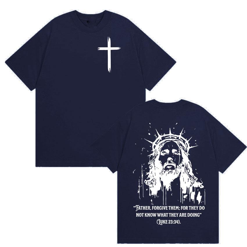 Christian Religious Jesus Forgive Them Father Bible Print T Shirts Men Women Casual Hot Sale T Shirt Retro Oversized Cotton Tees