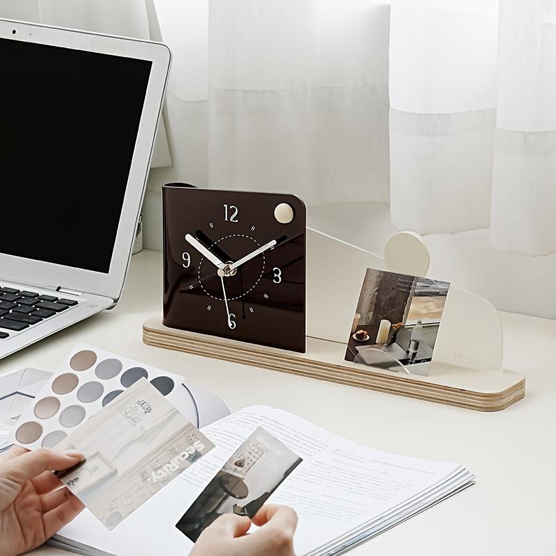 Creative Curved Shape Desk Clock, Silent Wooden Dual Tonewith Large Dial, Decorative Ball Includes Phone Holder, Ideal for Bedroom ,Study Decor